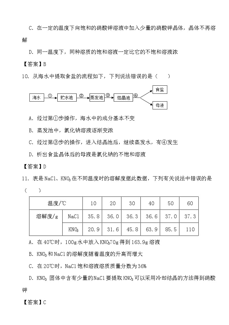 2024年中考化学二轮冲刺考前基础巩固专题训练26 溶解度答案第3页