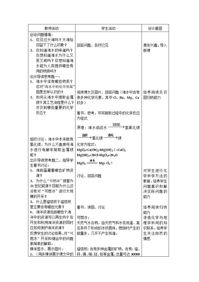 鲁教版化学九年级下册 第八单元 第一节 海洋化学资源 教案第2页