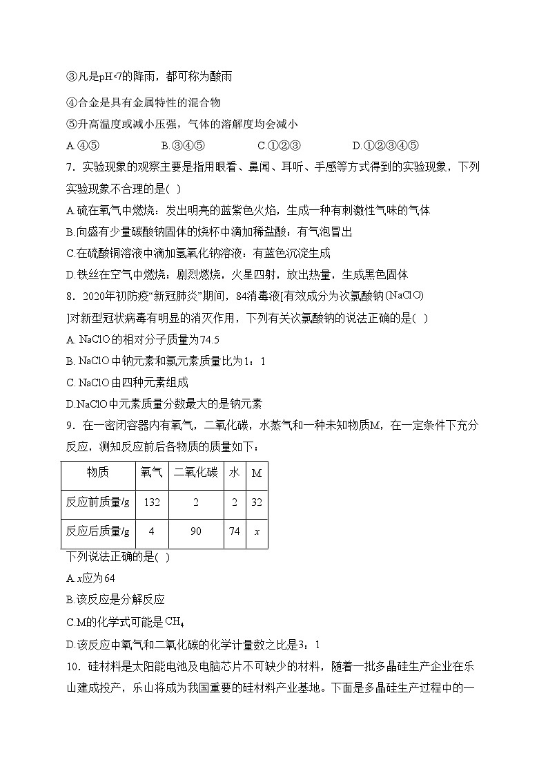 河南省安阳市2024届九年级上学期期末考试化学试卷(含答案)第2页
