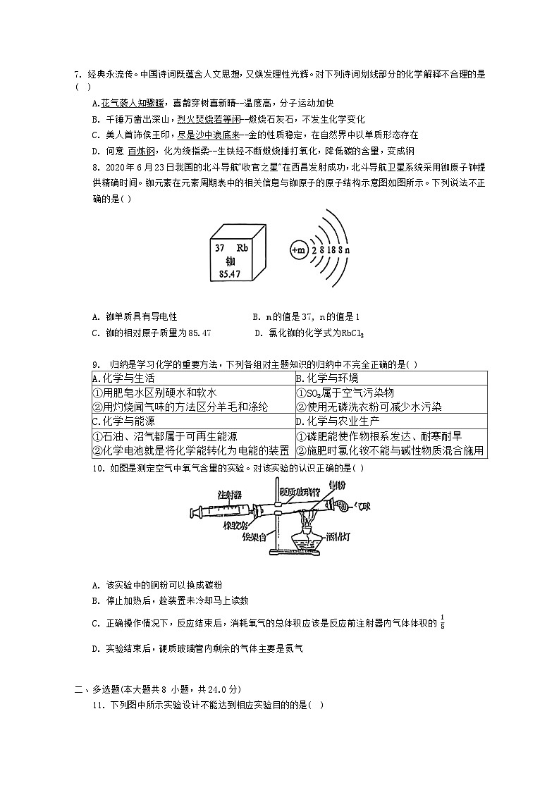 2023年青岛西海岸新区中考自主招生化学模拟题第2页
