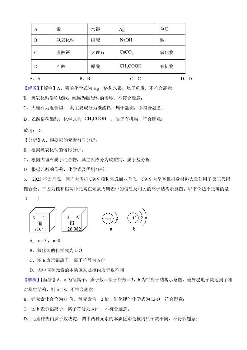 内蒙古呼和浩特市2023年中考化学试题（附真题解析）03