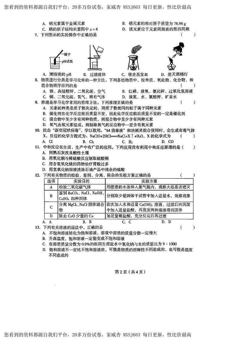2024年河南省驻马店市西平县中考一模化学试题第2页
