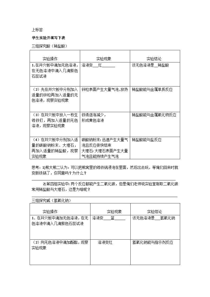 沪教版化学九年级下册 第7章基础实验8 酸与碱的化学性质教案02