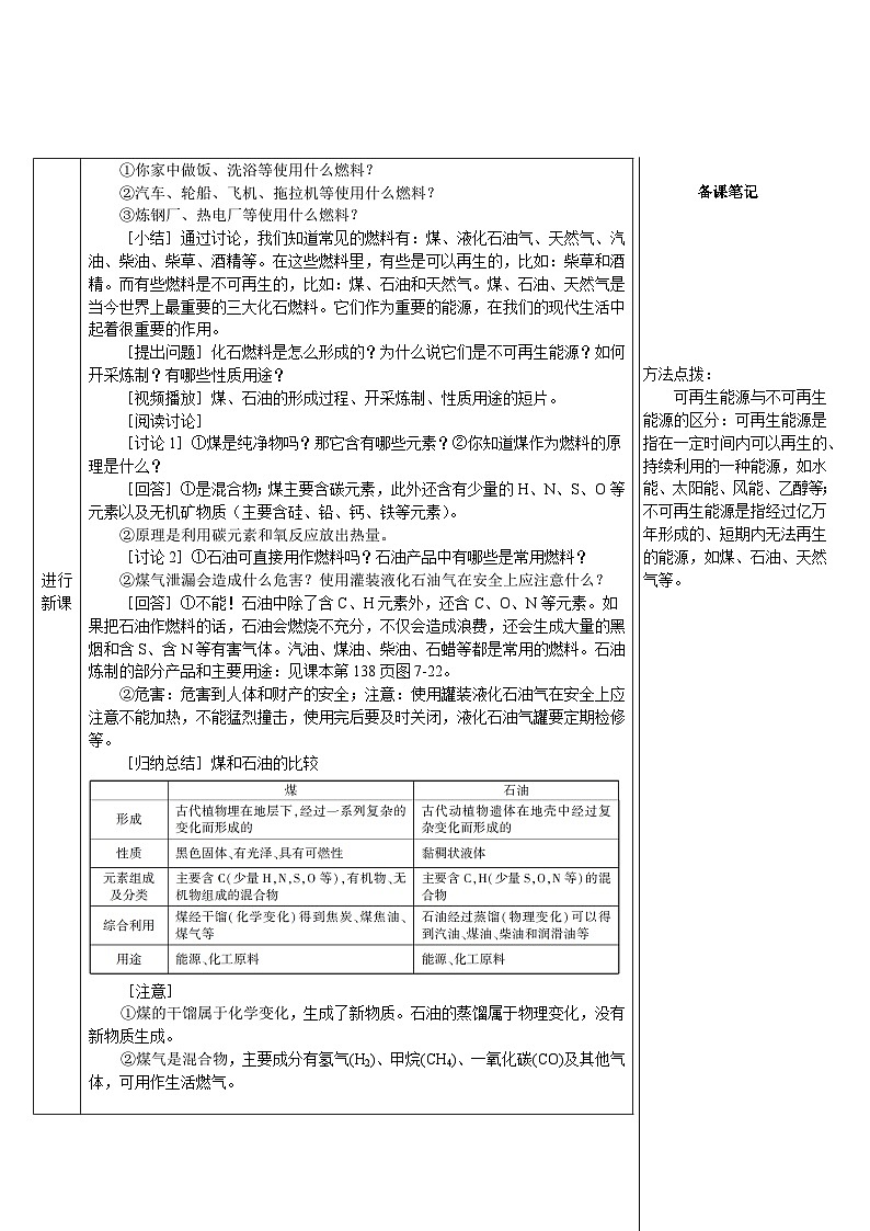 人教版化学九年级上册 课题2 燃料的合理利用与开发1 第1课时 化学反应中的能量变化和化石燃料的利用教案03