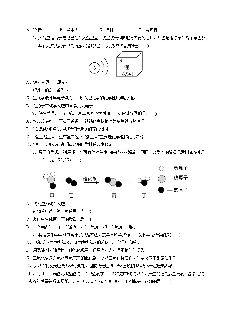 2024年初三中考第一次模拟考试试题：化学（江西卷）（考试版A4）02