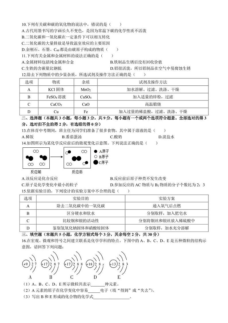 湖南省长沙市湘郡培粹实验中学2023-2024学年九年级下学期入学考试化学试题02