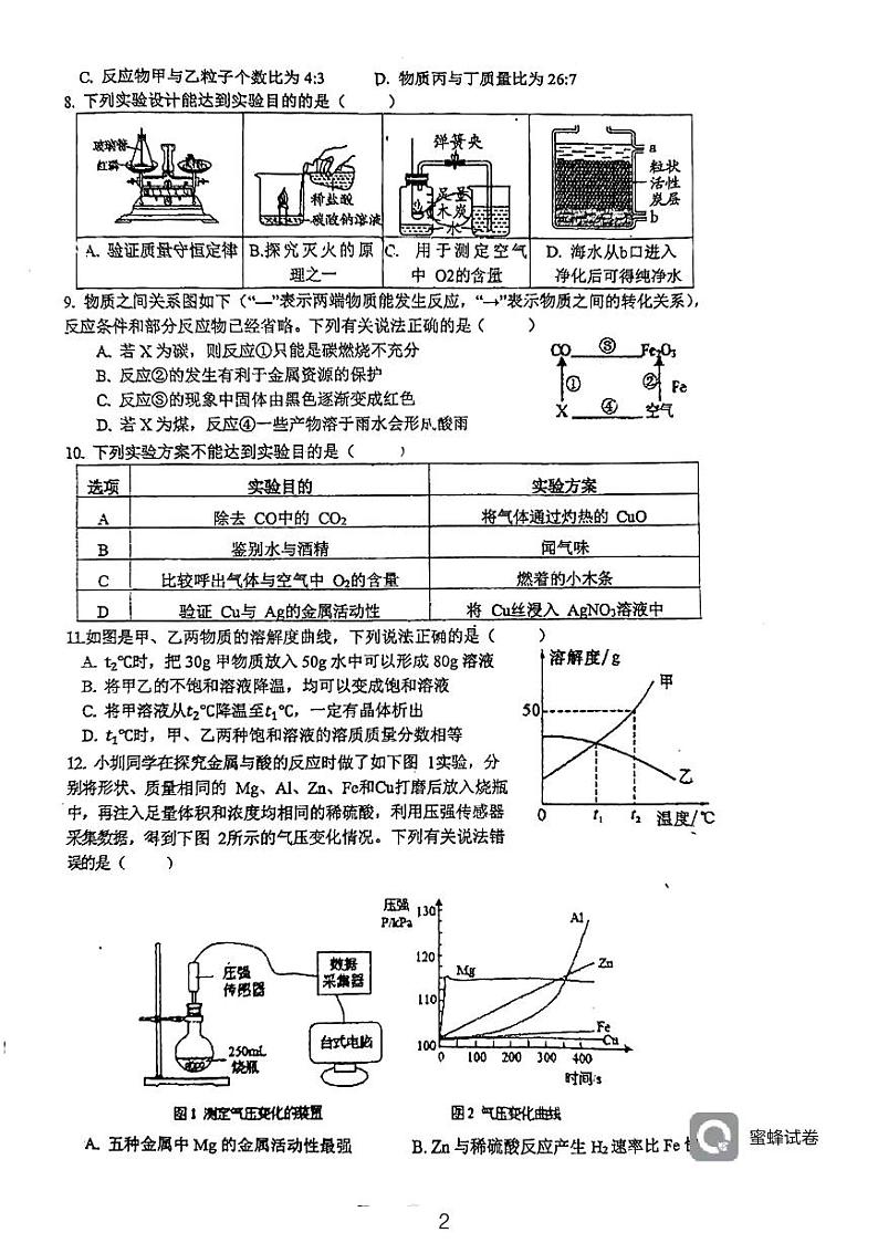 广东省深圳市龙岗区龙城天成学校2023-2024学年九年级下学期3月月考化学试题第2页