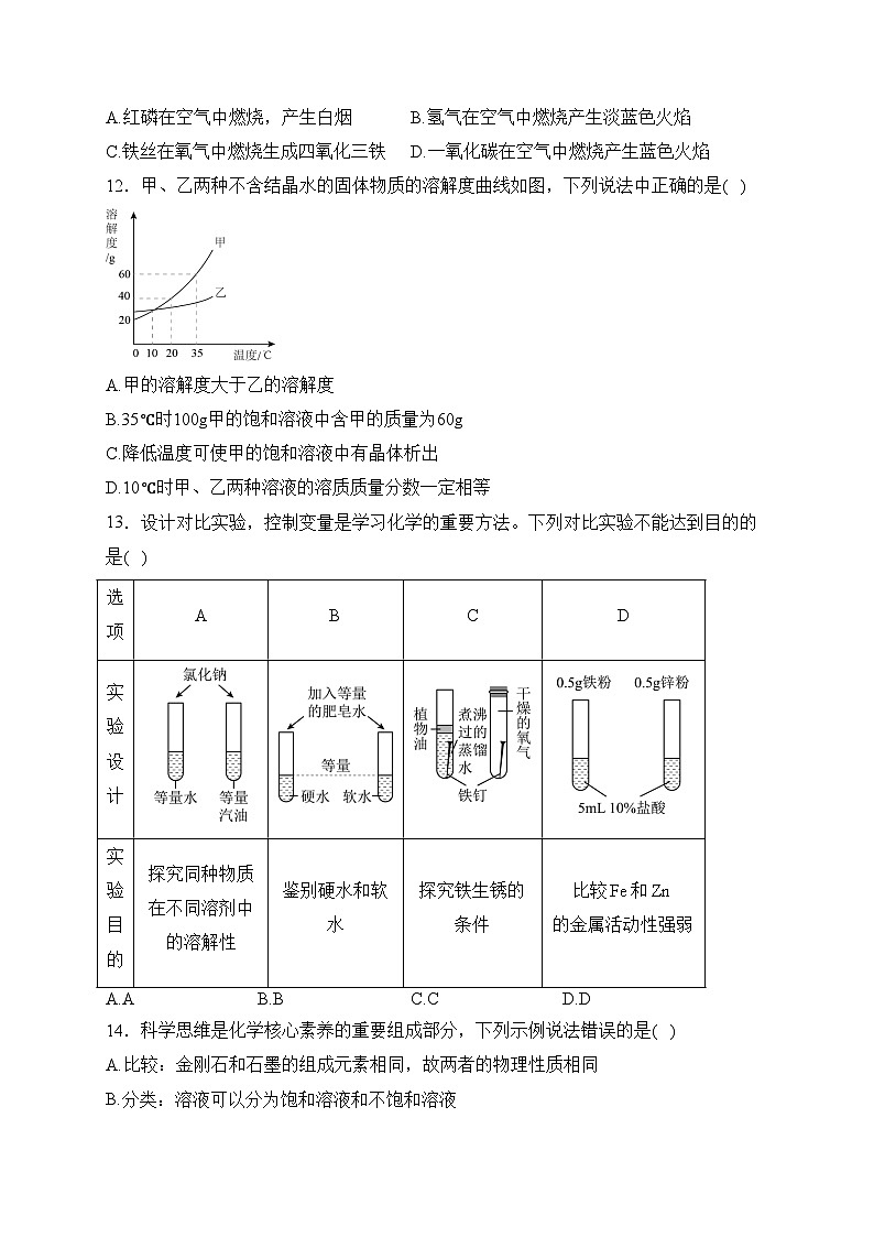 山东省德州市武城县2024届九年级上学期期末考试化学试卷(含答案)第3页