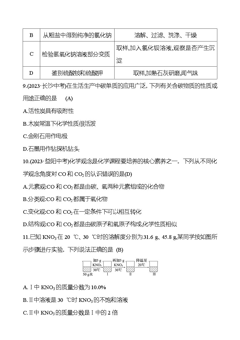 2023-2024 中考化学复习 阶段综合检测（一） 试卷03