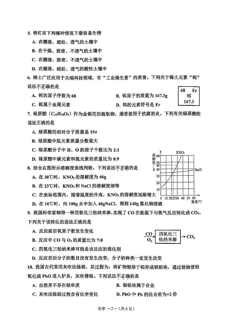 2024年辽宁省沈阳市皇姑区中考零模考试化学试卷第2页