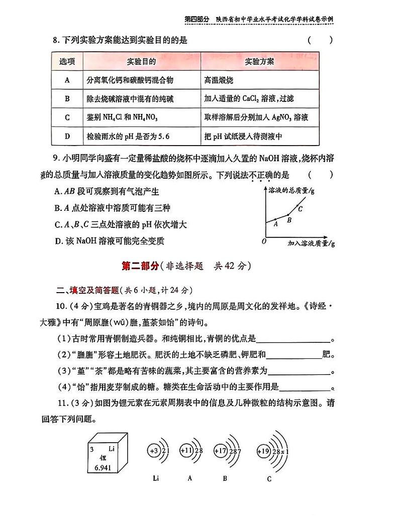 2024年陕西省初中学业水平考试模拟示例化学试卷三第3页