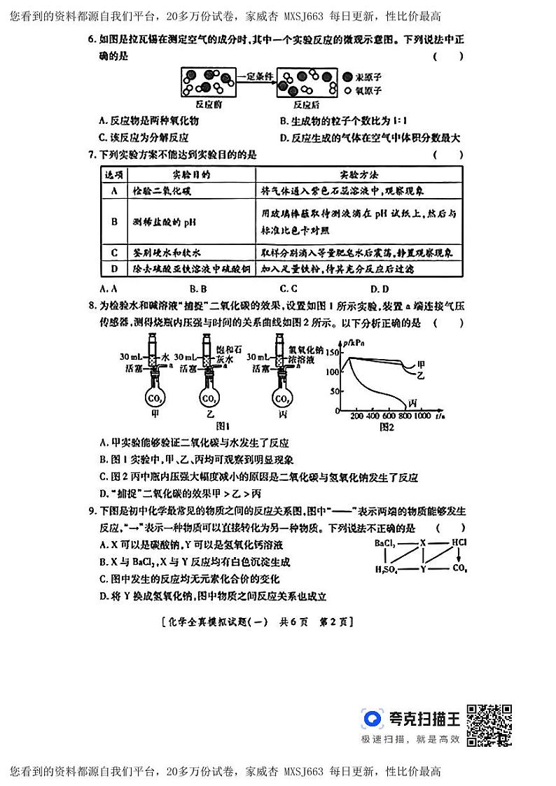 2024年陕西省铜川市初中学业水平考试化学全真模拟试题一02