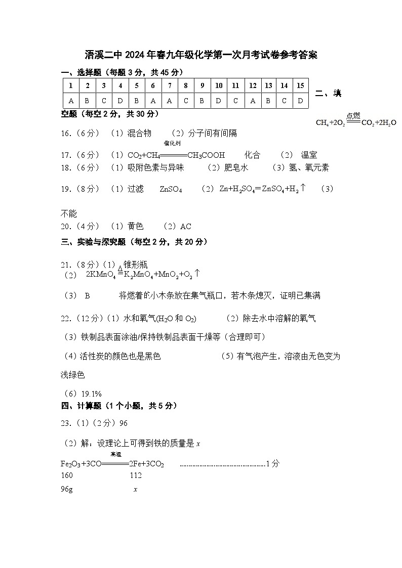 湖南省祁阳市浯溪第二中学2023-2024学年九年级下学期第一次月考化学试卷第1页