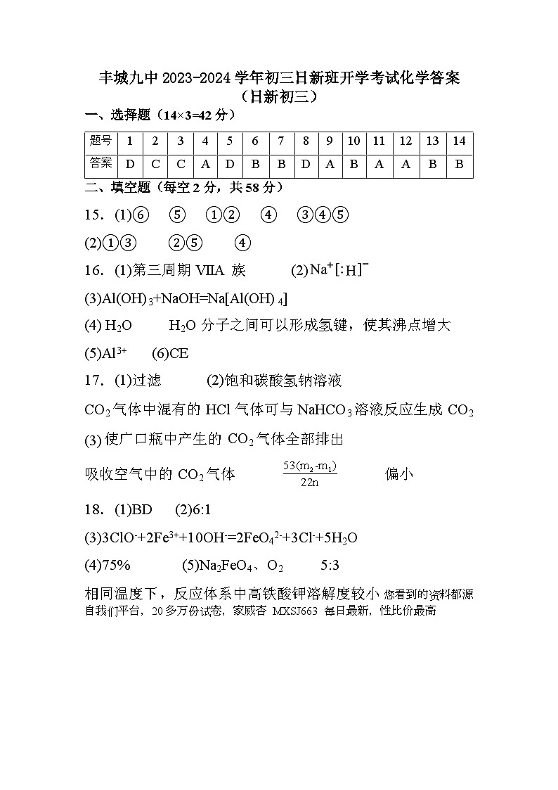 江西省宜春市丰城市第九中学日新班2023-2024学年九年级下学期开学考试化学试题第1页