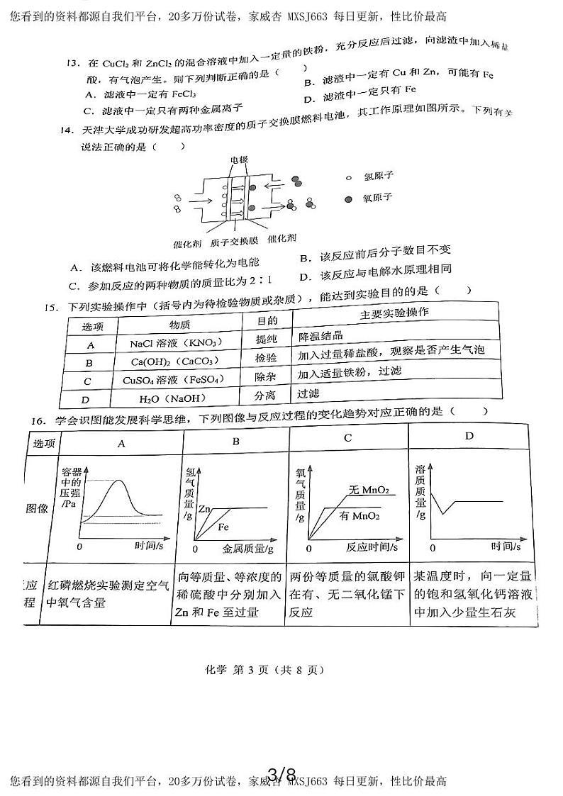 重庆市西南大学附属中学2023-2024学年九年级下学期开学考试测化学试卷第3页