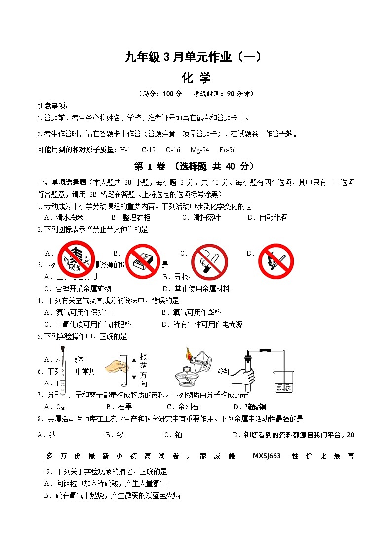 广西南宁天桃教育集团2023-2024学年九年级下学期3月份月考化学试卷(2)第1页