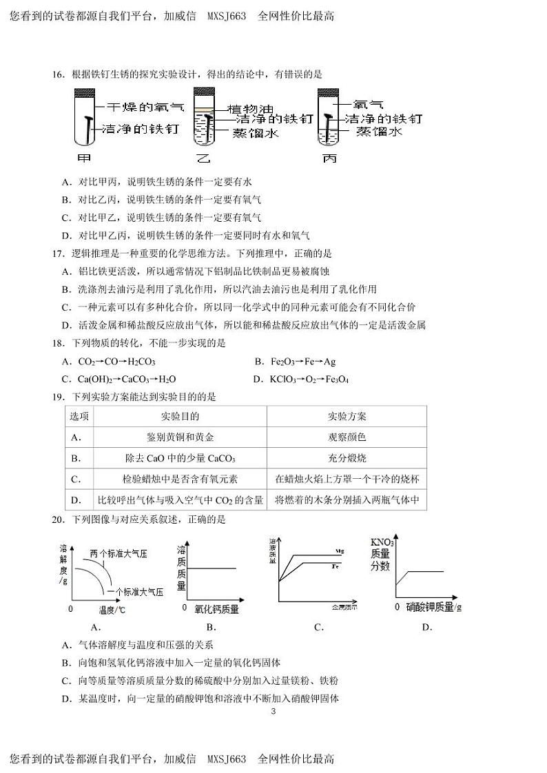 广西南宁天桃教育集团2023-2024学年九年级下学期3月份月考化学试卷(3)第3页