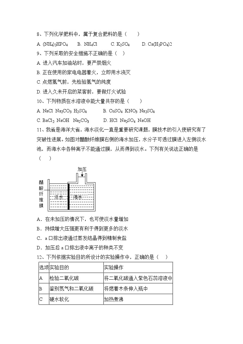 第四单元+盐+化肥+同步题附答案2023—2024学年人教版（五四学制）化学九年级全一册03
