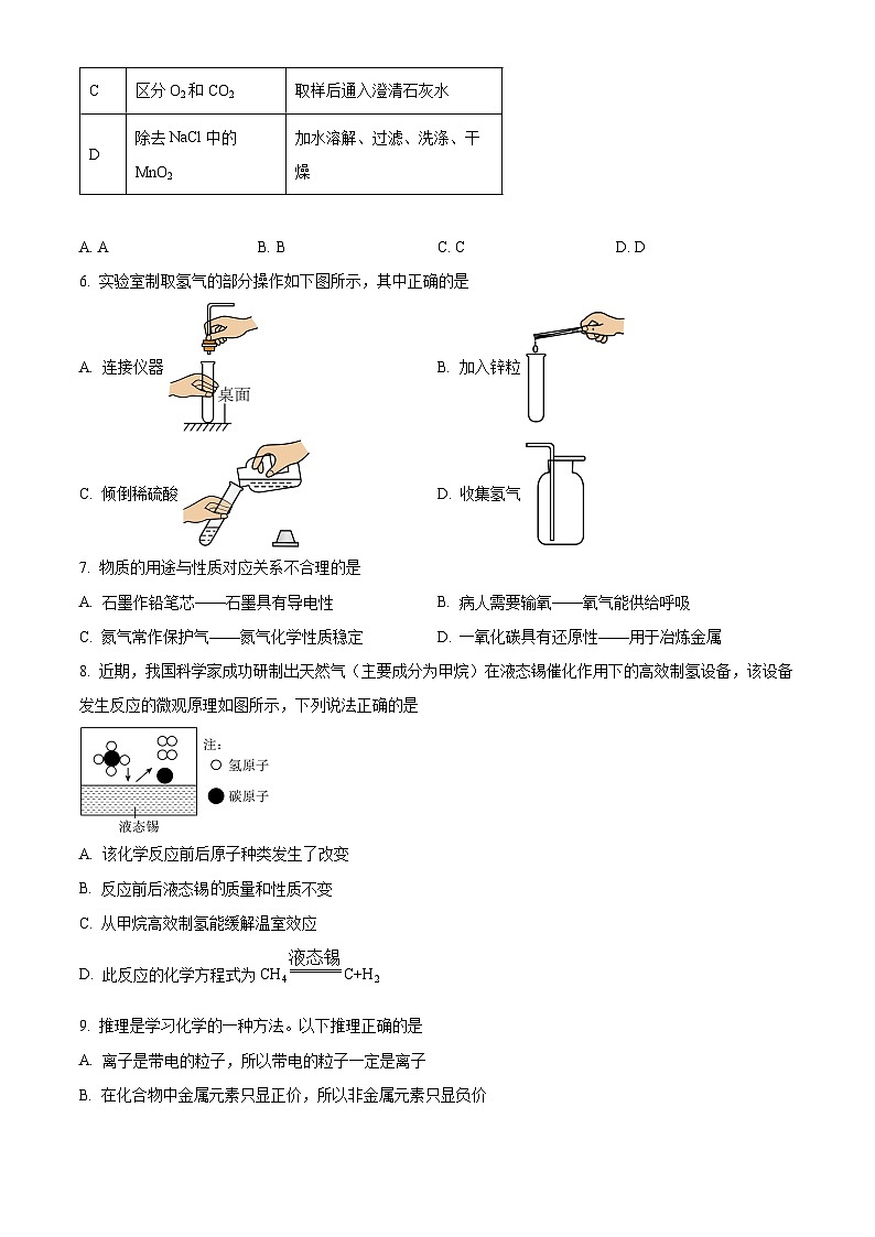 安徽省池州市贵池区2023-2024学年九年级下学期开学考试化学试题（原卷版+解析版）02