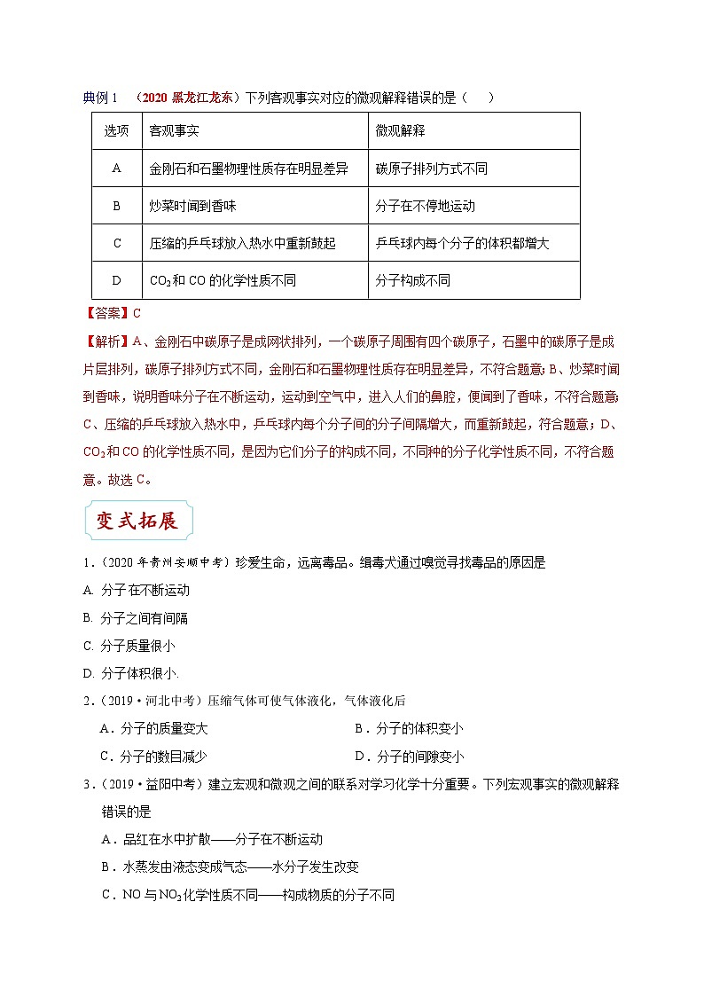 最新中考化学考点一遍过（讲义） 考点09 分子和原子第3页