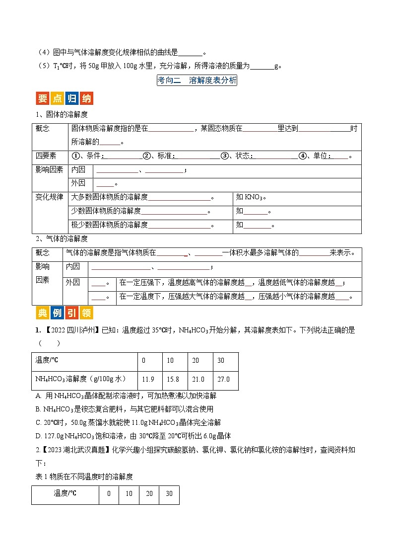 微专题5 溶解度曲线及溶解度表分析-备战2024年中考化学一轮复习考点（人教版）03