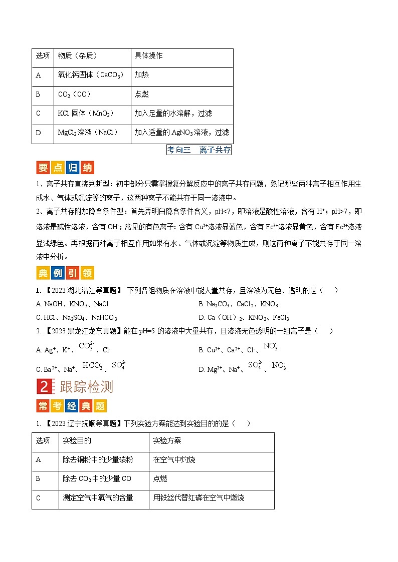 微专题6 物质的检验与鉴别、分离与除杂、共存-备战2024年中考化学一轮复习考点（人教版）03