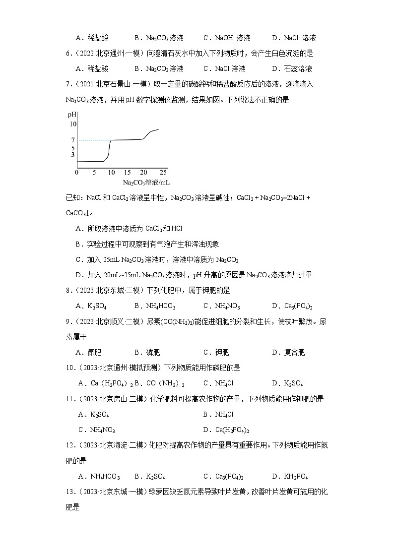 北京市三年（2021-2023）中考化学模拟题分类汇编-48化学肥料02