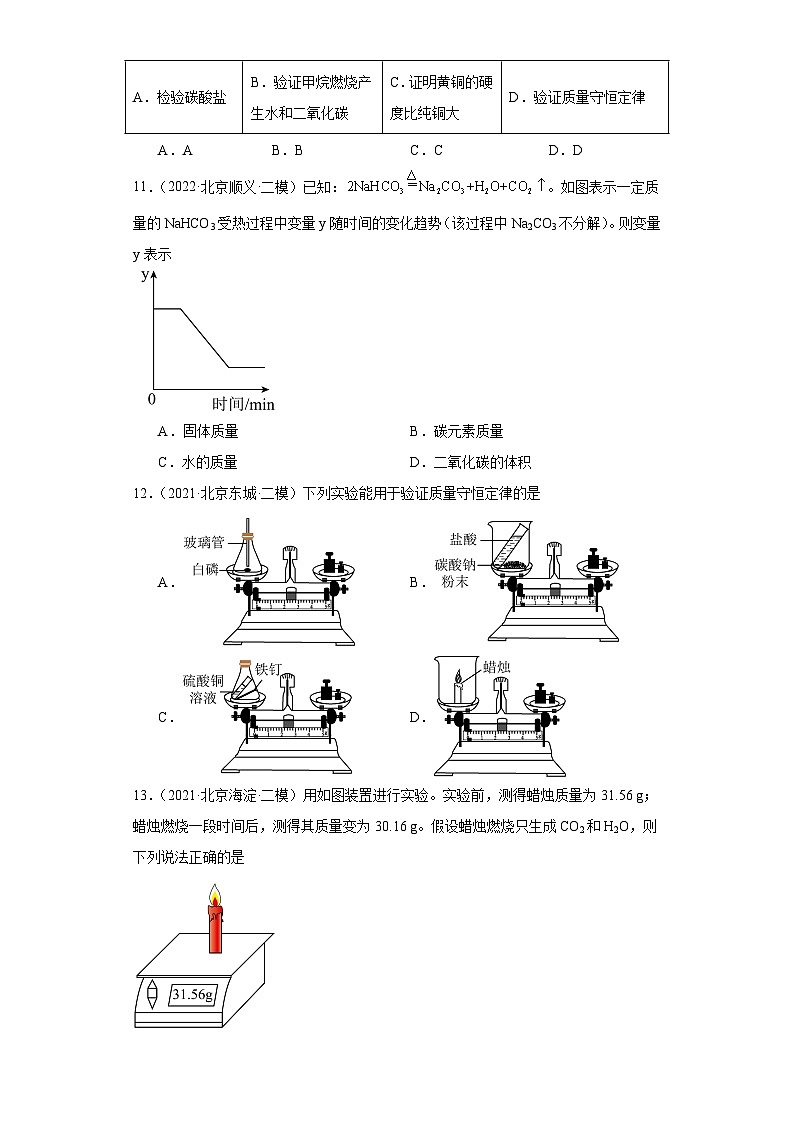 北京市三年（2021-2023）中考化学模拟题分类汇编-04质量守恒定律第3页