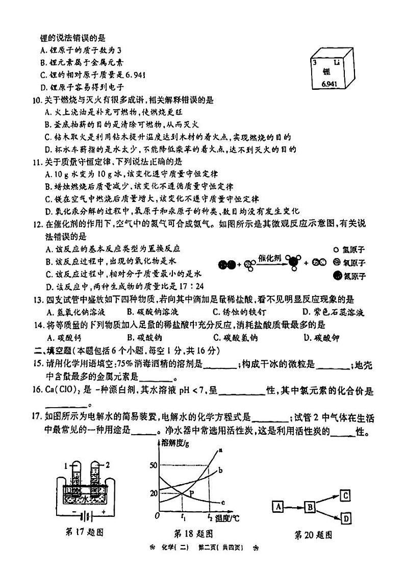 2024年河南省郑州市重点中学中考模拟考试化学试卷(二)第2页