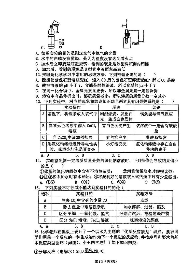 山东省淄博市张店区第九中学2023-2024学年九年级下学期3月月考化学试题第3页