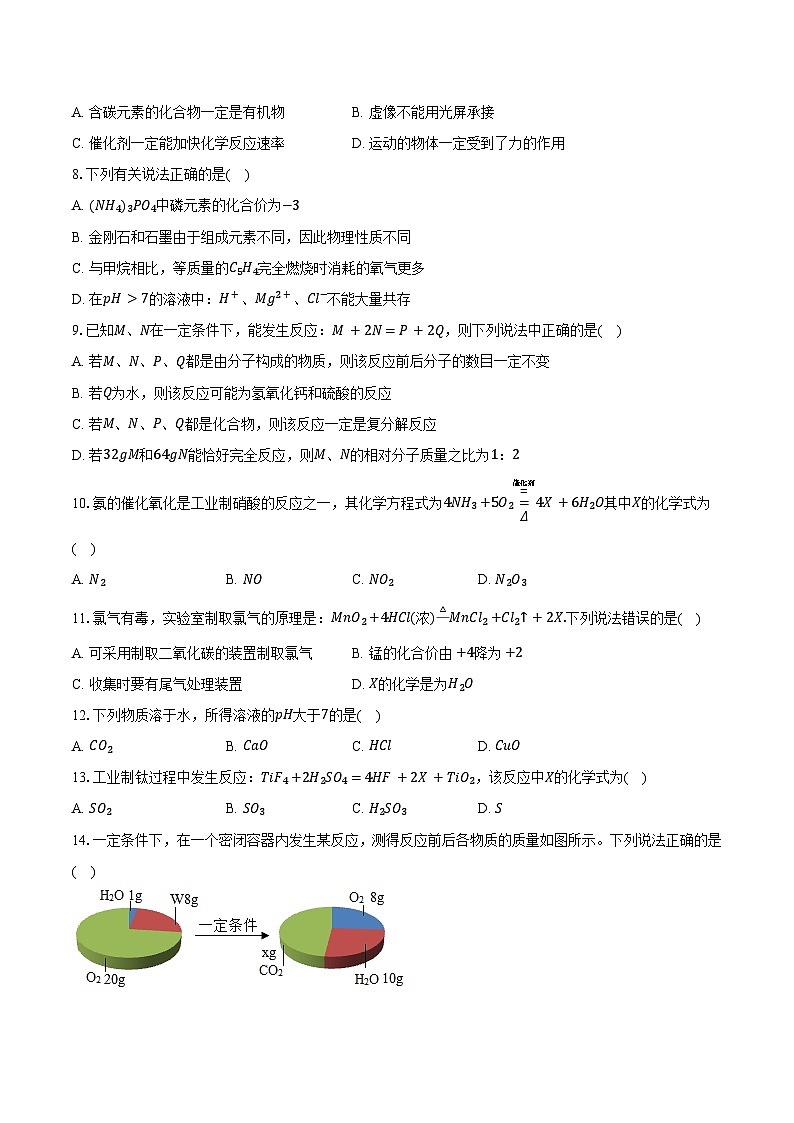 山东省枣庄市滕州市多校2023-2024学年九年级上学期期末联考化学试卷02