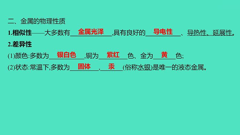 2024山东中考复习 人教版化学 基础知识复习 第三部分　第7讲　金属和金属材料 课件第2页