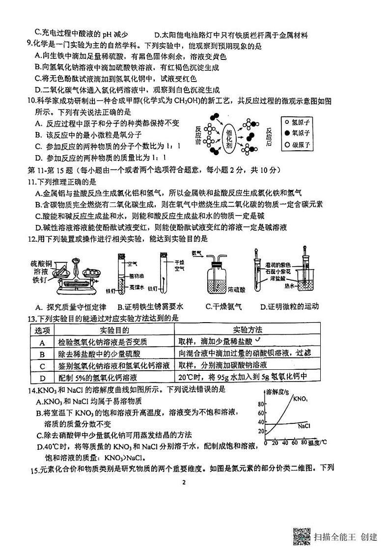 江苏省泰州市第二中学附属中学2023-2024学年九年级下学期3月月考化学试题第2页