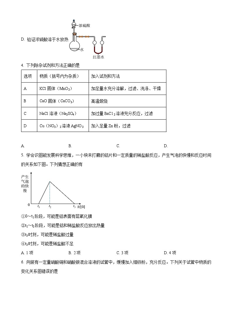 精品解析：山东省枣庄市薛城区舜耕中学2023-2024学年九年级下学期第二次学情诊断化学试题（原卷版）第2页