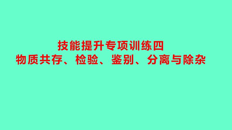 2024贵州中考一轮复习 人教版化学 技能提升专项训练四　物质共存、检验、鉴别、分离与除杂 课件第1页