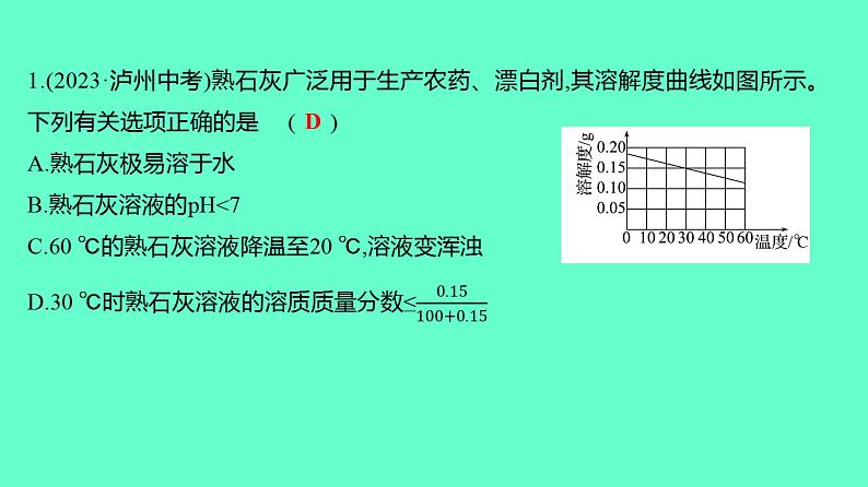 2024贵州中考一轮复习 人教版化学 技能提升专项训练一　溶解度曲线及溶解度表 课件02