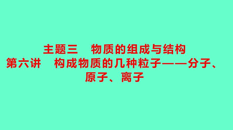 2024贵州中考一轮复习 人教版化学 教材基础复习 主题三　第六讲　构成物质的几种粒子——分子、原子、离子 课件第1页