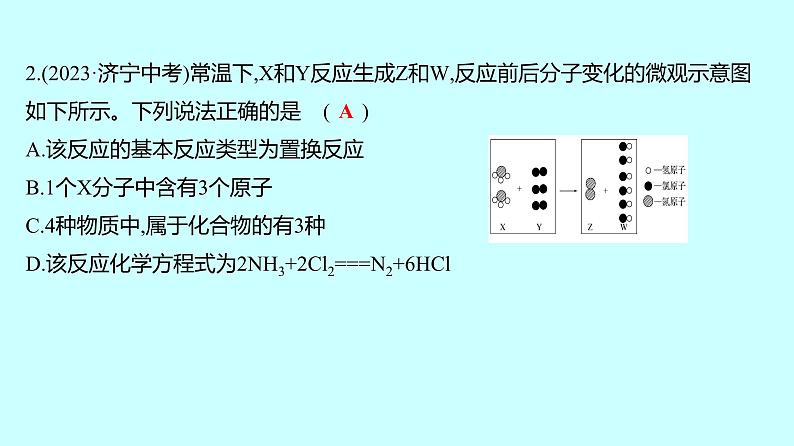 2024贵州中考复习 人教版化学 专项突破11　微观反应示意图 课件06