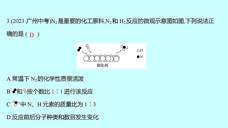 2024贵州中考复习 人教版化学 专项突破11　微观反应示意图 课件07