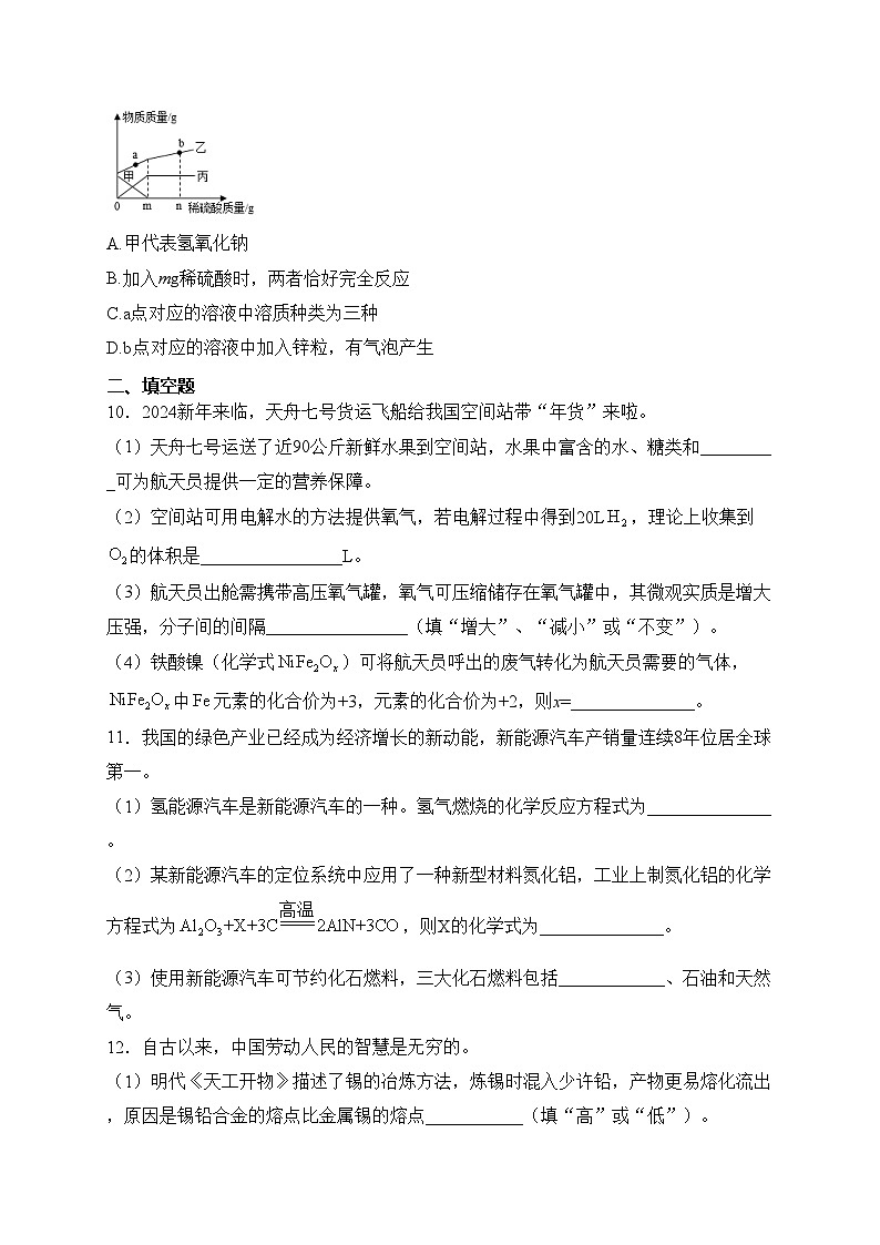 陕西省部分学校2024届九年级下学期中考一模化学试卷(含答案)03