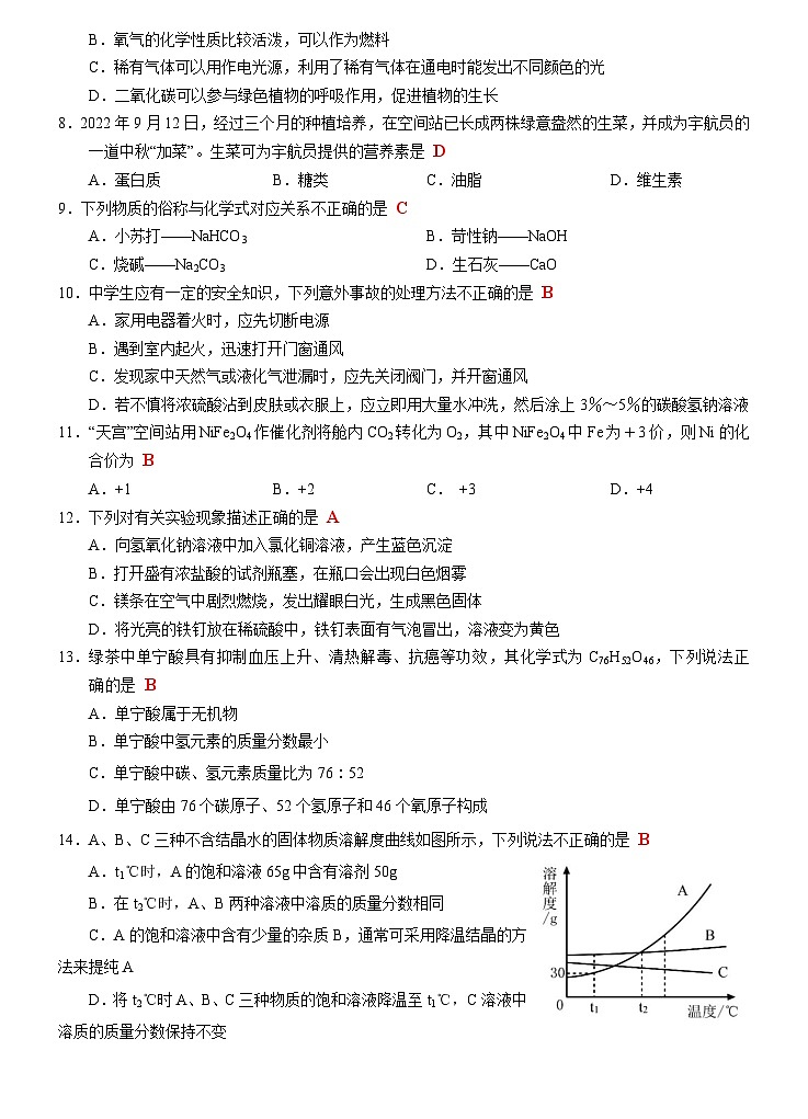 2023年广西南宁市三美学校初中学业水平考试全真模拟化学试题（四）+02