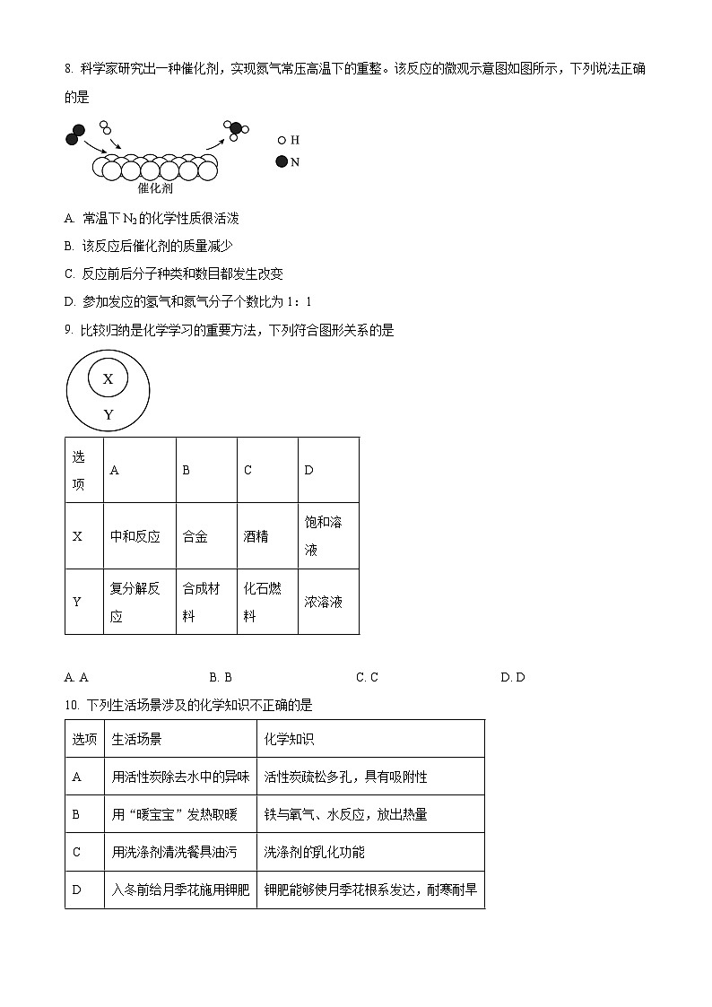 精品解析：2024年安徽省六安市金寨县九年级全县第一次统一质量监测化学试卷（原卷版）第3页