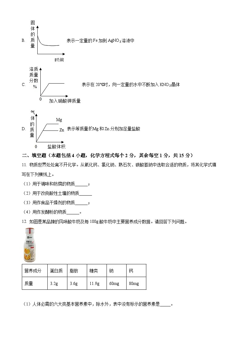江苏省宿迁市沭阳县沭河中学2023-2024学年九年级下学期第一次调研测试化学试题（原卷版+解析版）03