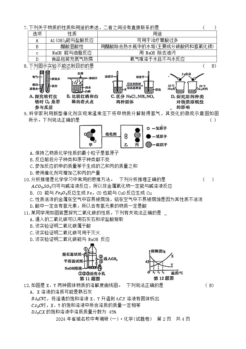 2024年安徽省阜阳市重点中学中考一模化学试题+第2页