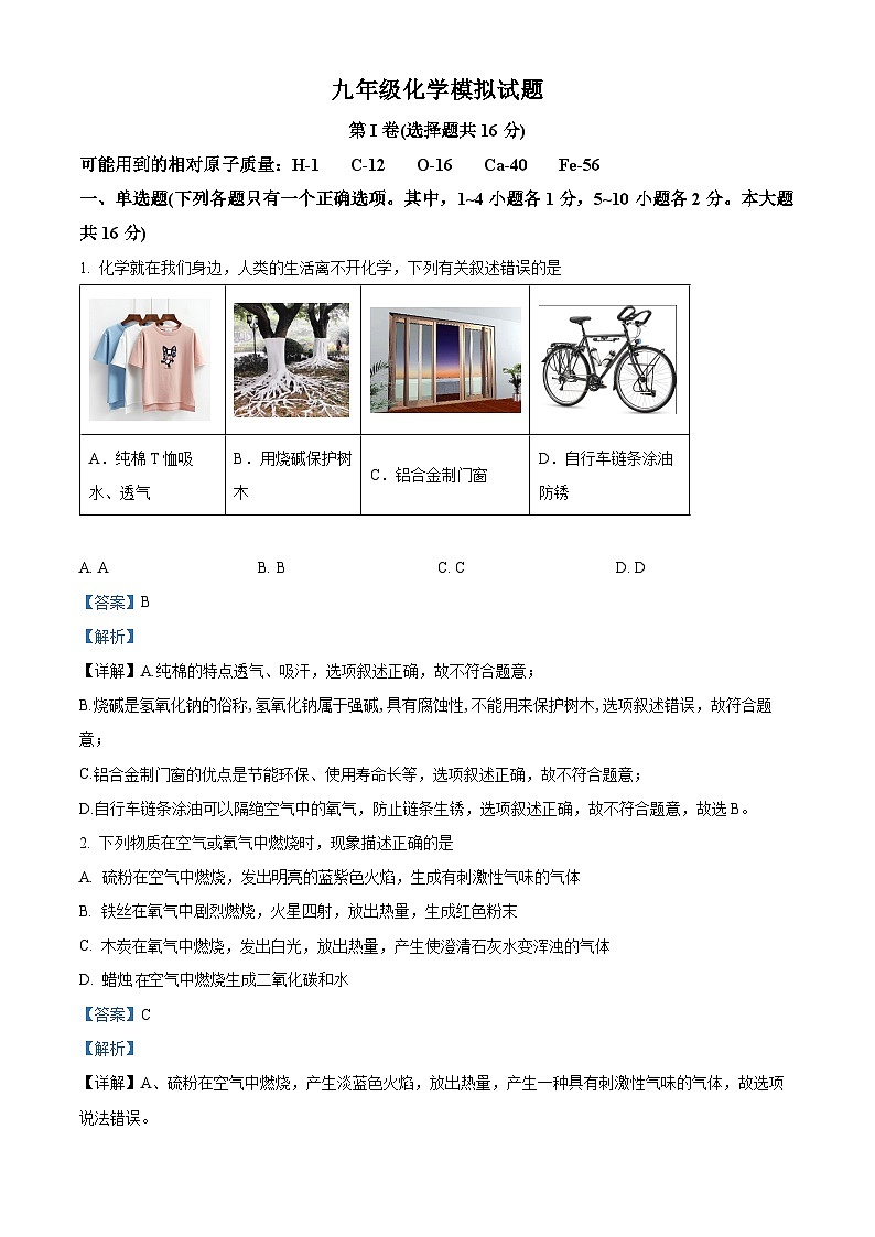 山东省济宁市嘉祥县2023-2024学年九年级下学期学期3月月考化学试题（原卷版+解析版）01