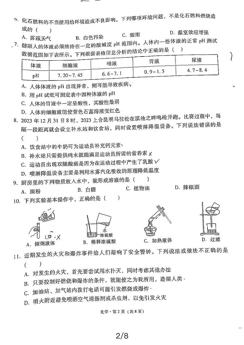 云南师大附中呈贡学校2023-2024学年九年级下学期月考（五）化学试卷第2页