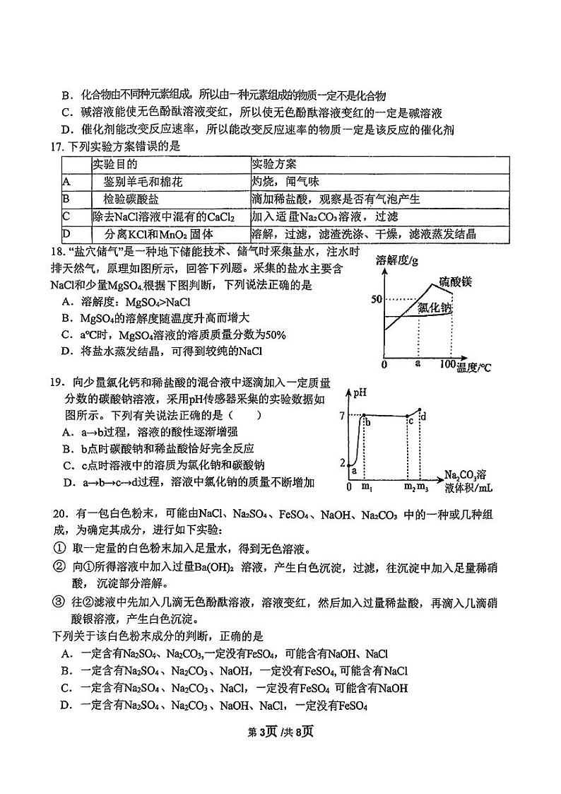 广西柳州市第十五中学2023--2024学年九年级下学期3月阶段性检测化学试题第3页