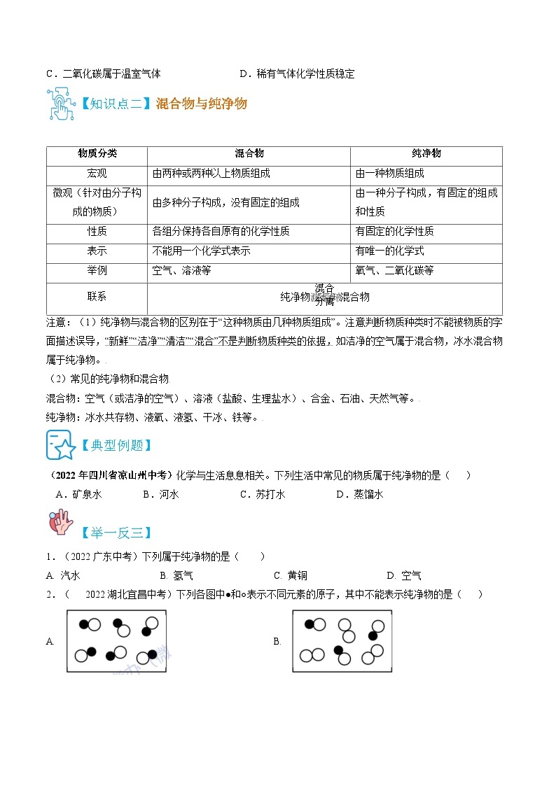 人教版九年级化学上册精讲精练2.1.2空气的成分、混合物和纯净物(原卷版+解析)03