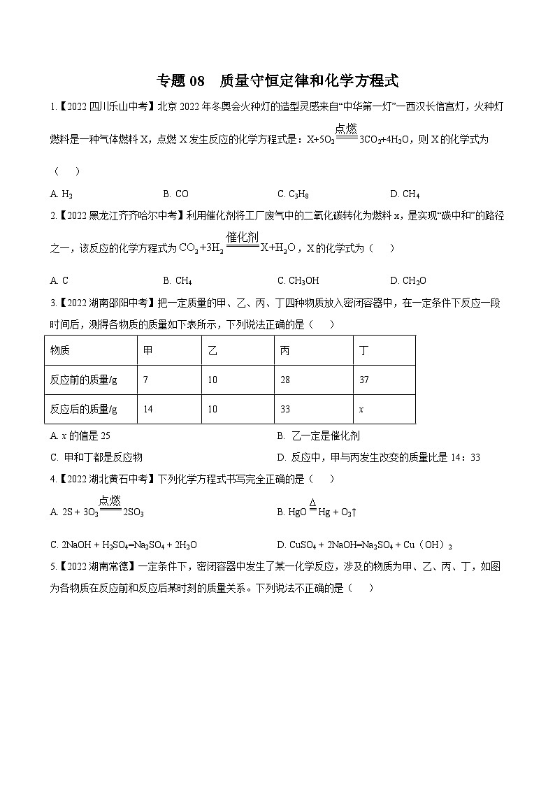 中考化学真题分项汇编(全国通用)(第02期)专题08质量守恒定律和化学方程式(原卷版+解析)01