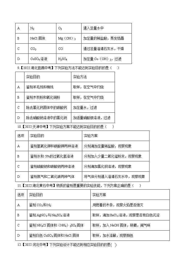 中考化学真题分项汇编(全国通用)(第02期)专题17物质的检验、鉴别与除杂(原卷版+解析)03